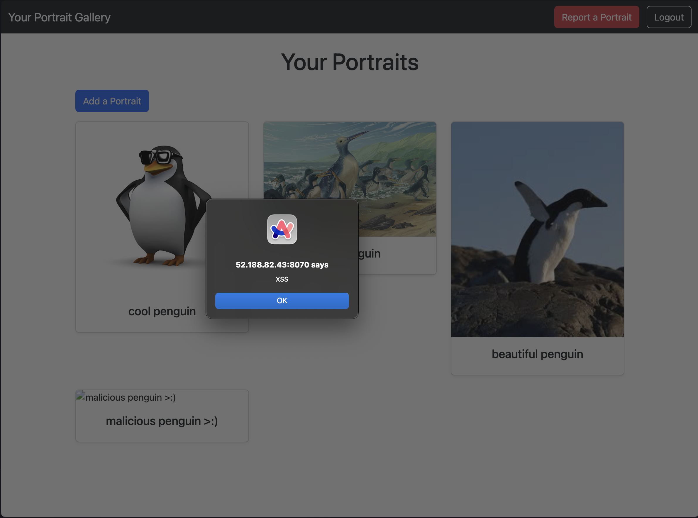 image of gallery page with xss